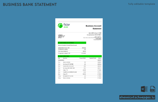 Fidor Bank Geschäftskontoauszug (Beispiel im Word- und PDF-Format)